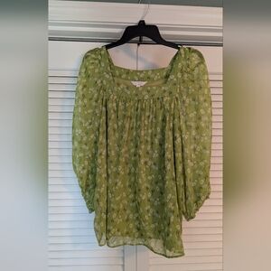 LC Lauren Conrad Light Green Floral Blouse